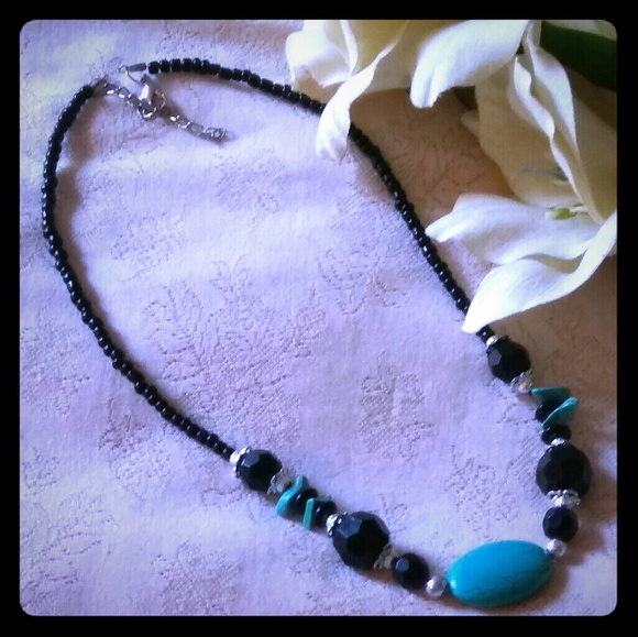 Vintage Jewelry Vintage Black Bead Faux Turquoise Necklace Poshmark